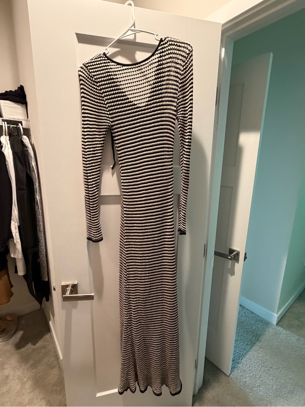 DISSH Nate Black and White Striped Long Sleeve Maxi Dress